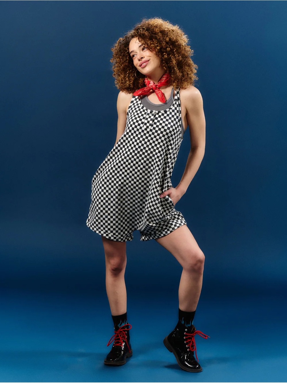 NWT Checkerboard Romper with pockets